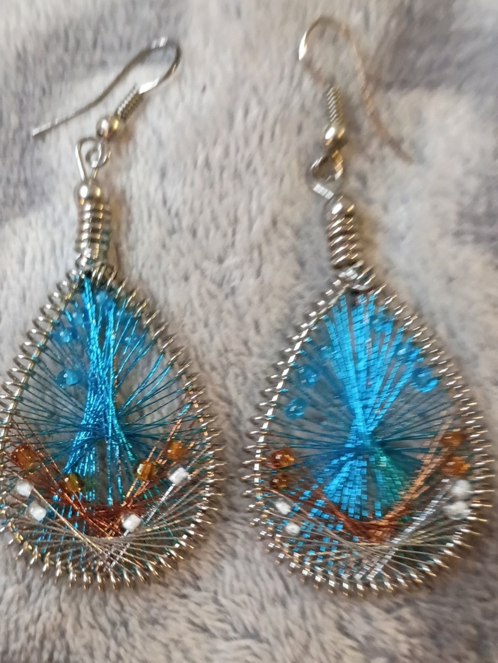 Source Unknown Turquoise and Gold Teardrop Thread Earrings - Women's Jewelry